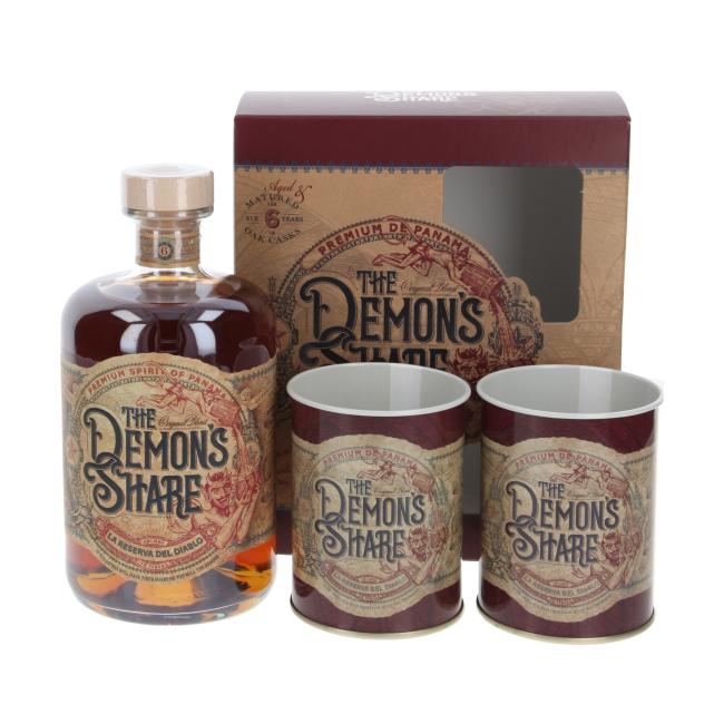The Demon's Share rum spirit with 2 metal cups 